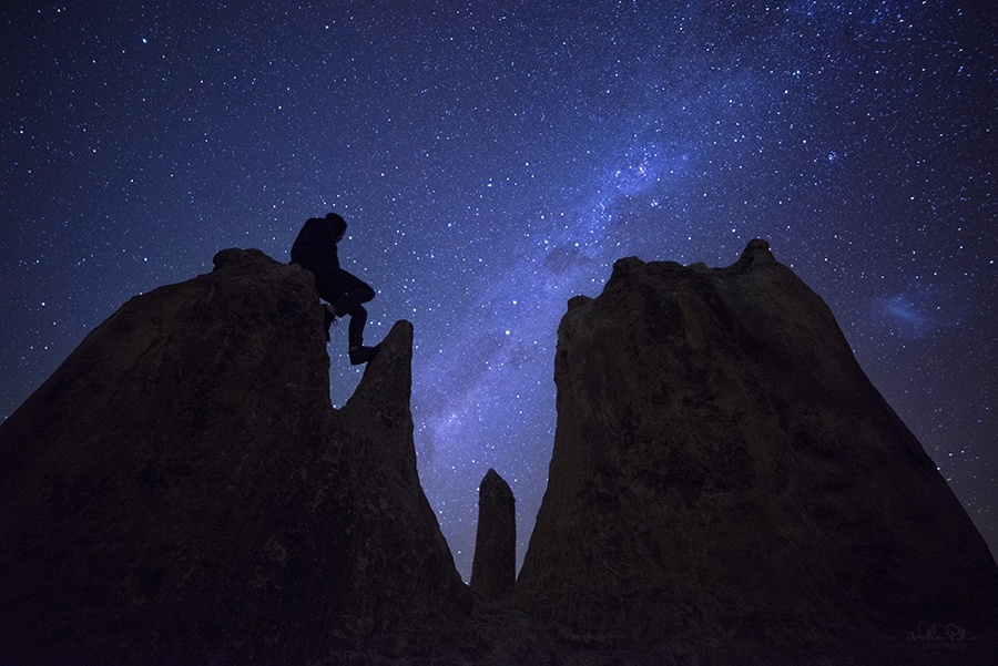 A man silhouetted against the Milky Way.