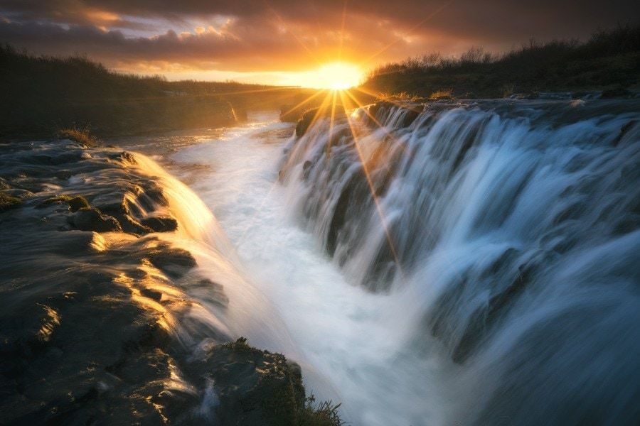Sunrise Bruarfoss Waterfall in Iceland