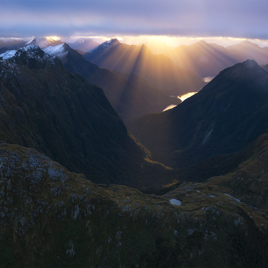 Crepuscular rays, Fiordland New Zealand