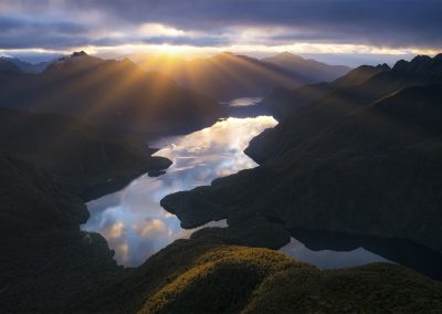 Crepuscular rays over Fiordland