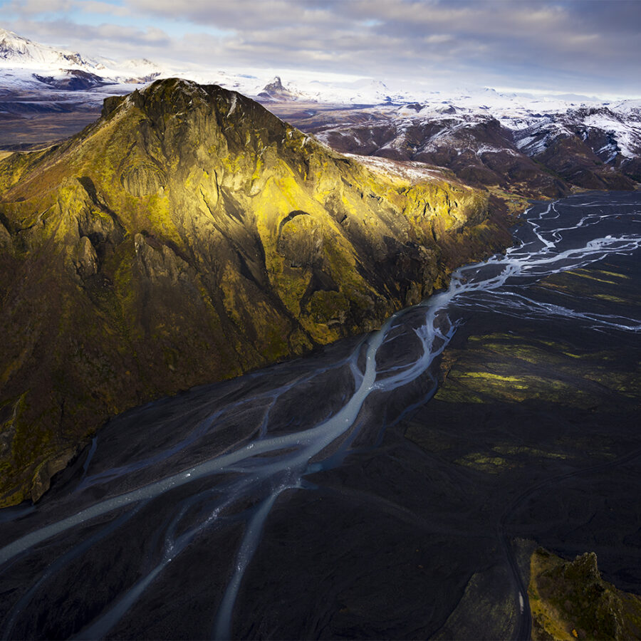 River braids and mountain, Iceland