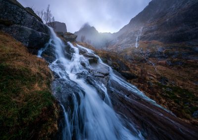 Waterfalls and mountains, Lofoten Norway
