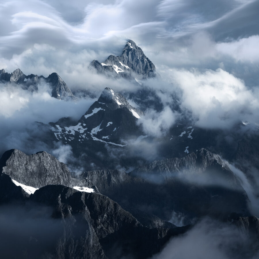 Lenticular clouds above the mountains of Fiordland, New Zealand