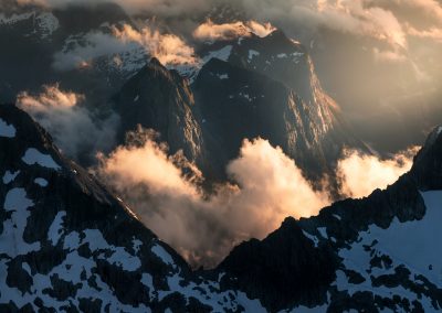 Sunset light and cloud. Fiordland, New Zealand.