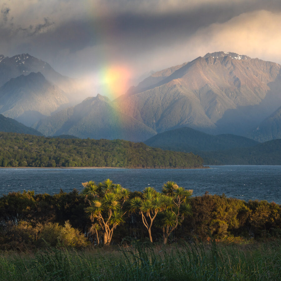 Lake Te Anau sunrise rainbow, Copyright William Patino