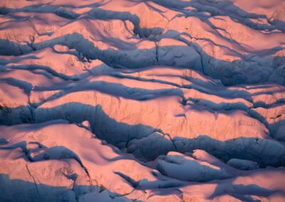 Pink ice in sunset light