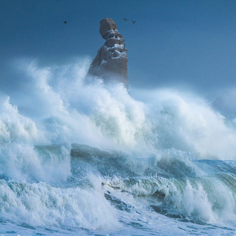 Storm swell and sea stack Karitane Dunedin
