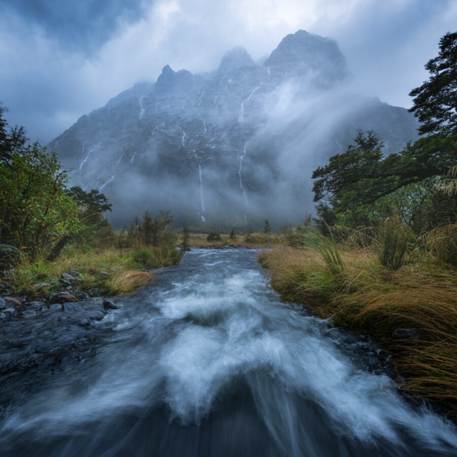 Heavy Rain and Waterfalls Fiordland New Zealand
